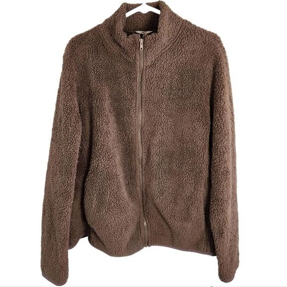 𝅺ENTRO Brown Zip Up Teddy Jacket Size Large - Picture 1 of 6
